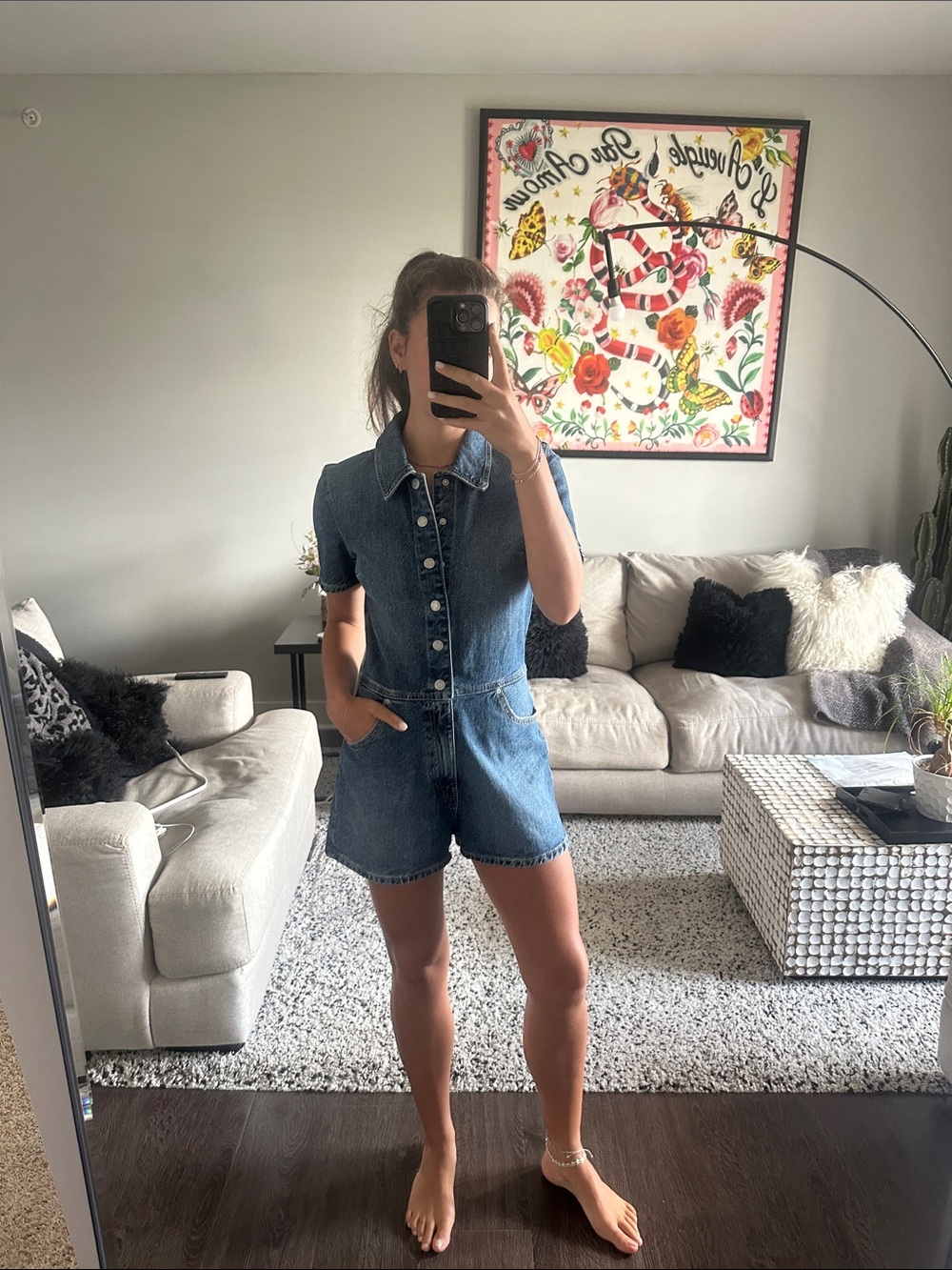 Zara Blue Denim Short Overalls Romper